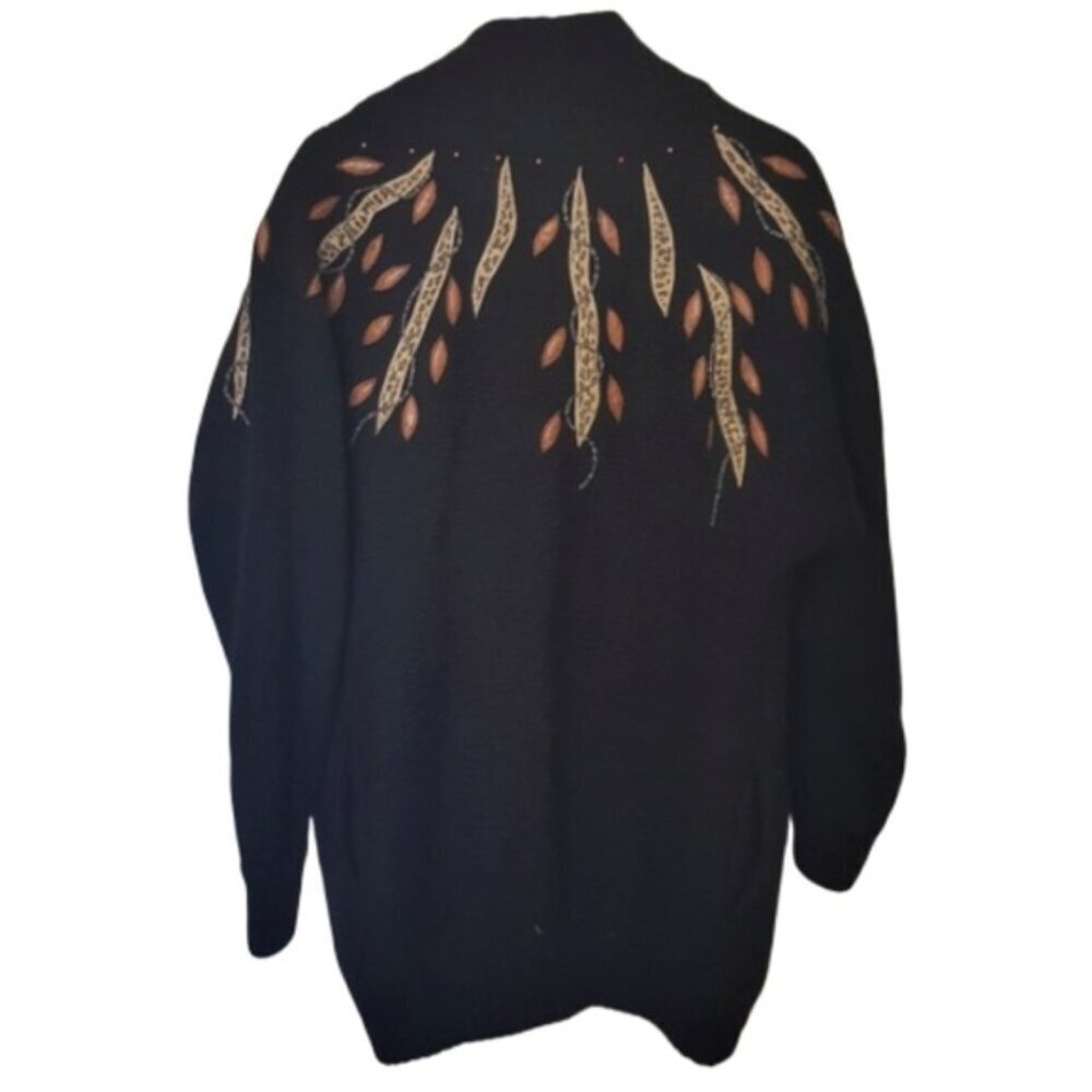Vintage cardigan sweater coat jacket  mohair blend with beading & applique M